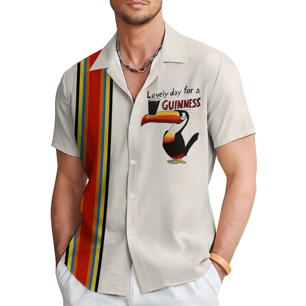 Men's Stylish Striped with Vibrant Bird Graphic Shirt 2408008787