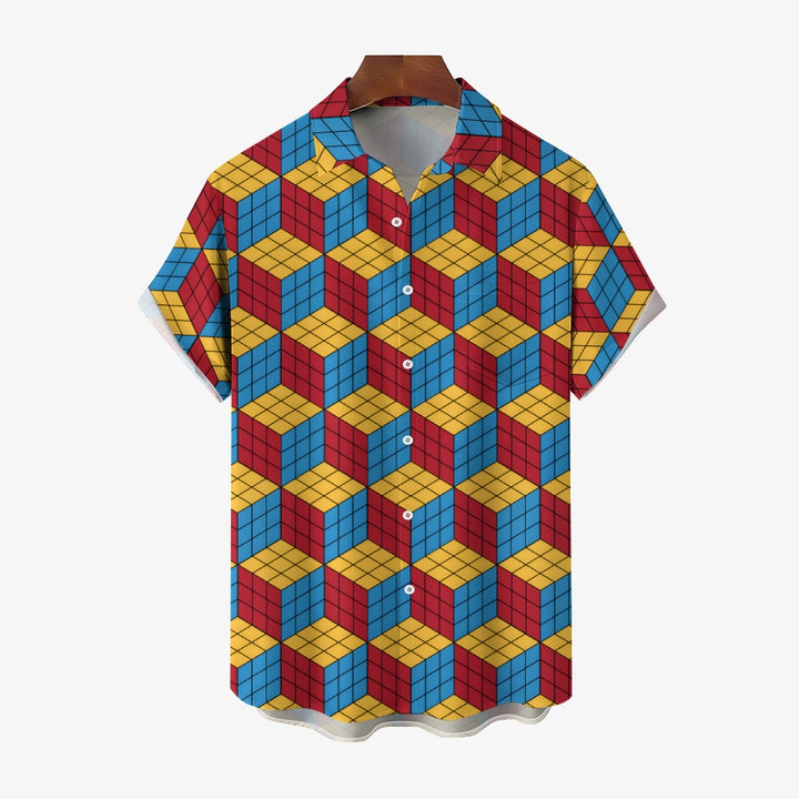 Men's 3D Rubik's Cube Casual Short Sleeve Shirt 2403000432