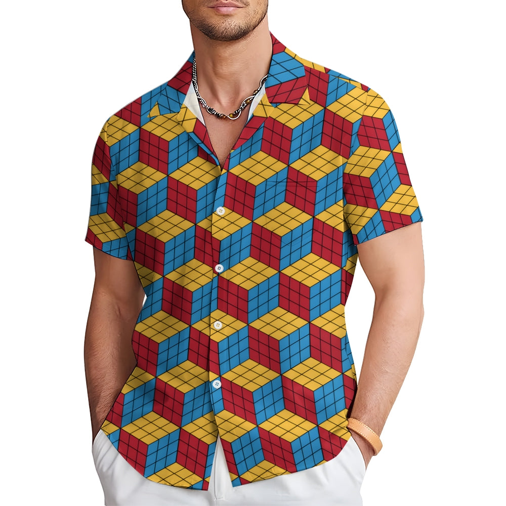 Men's 3D Rubik's Cube Casual Short Sleeve Shirt 2403000432