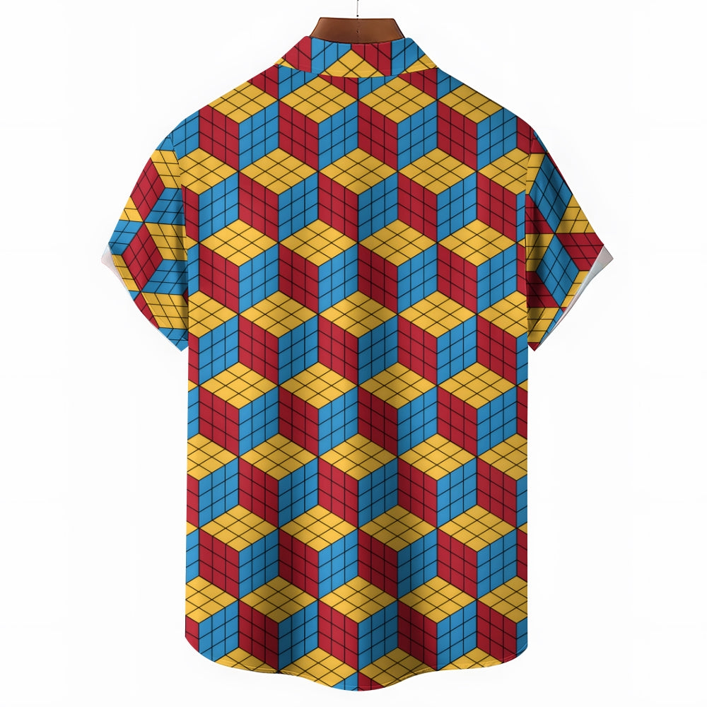 Men's 3D Rubik's Cube Casual Short Sleeve Shirt 2403000432