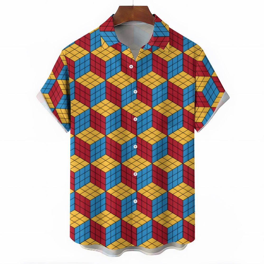 Men's 3D Rubik's Cube Casual Short Sleeve Shirt 2403000432