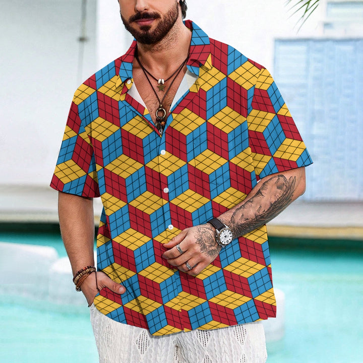 Men's 3D Rubik's Cube Casual Short Sleeve Shirt 2403000432