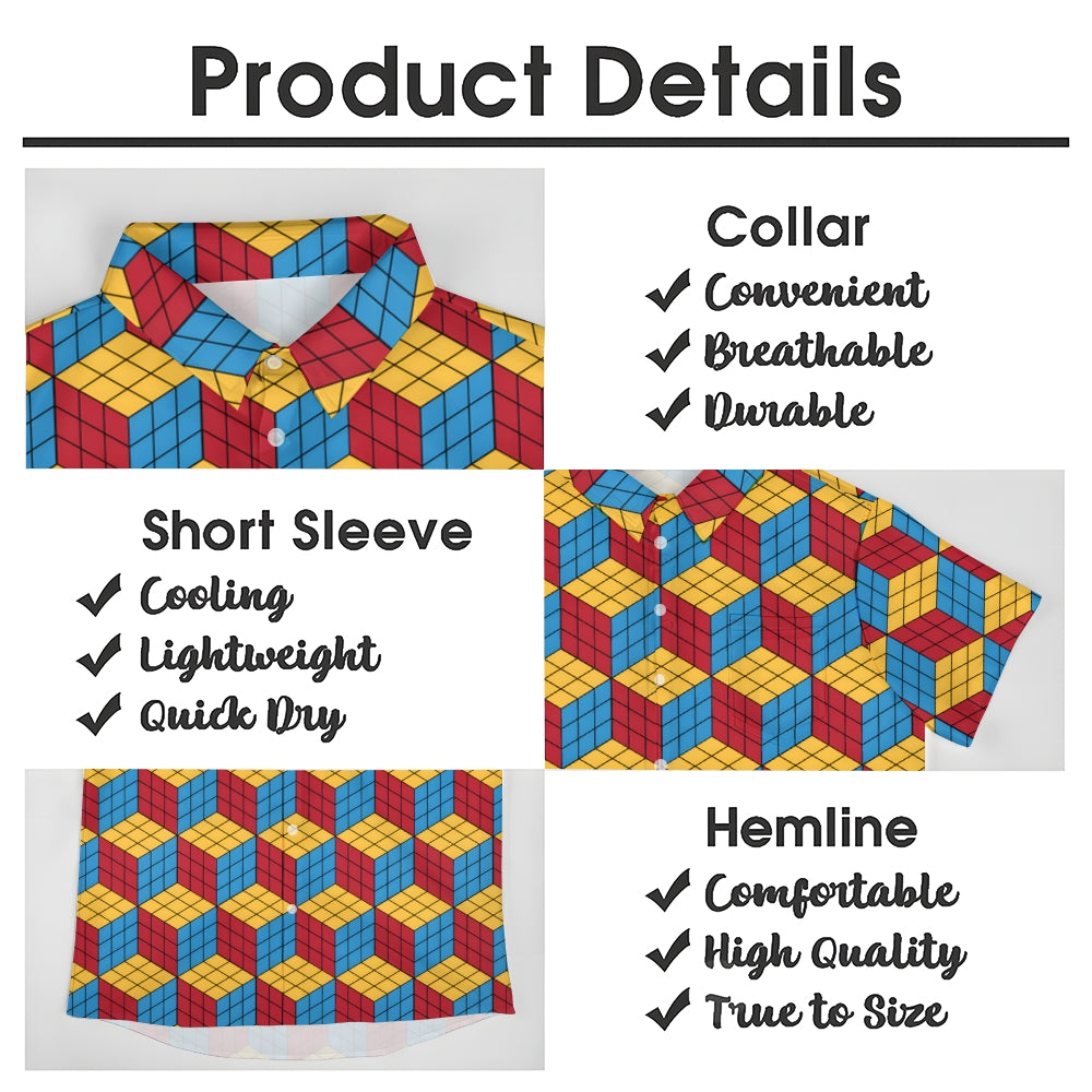 Men's 3D Rubik's Cube Casual Short Sleeve Shirt 2403000432