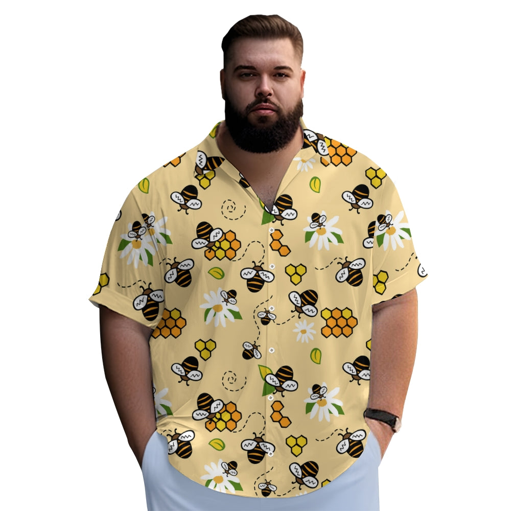 Men's Bee Honeycomb Print Short Sleeve Shirt 2408008990