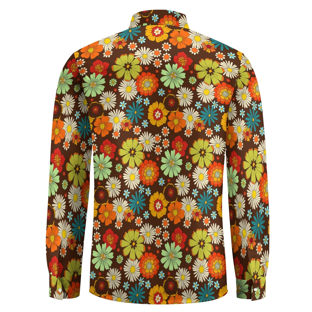 Men's Vintage Colorful Floral Cotton 70s Long Sleeve Button Up Shirt 2408008853