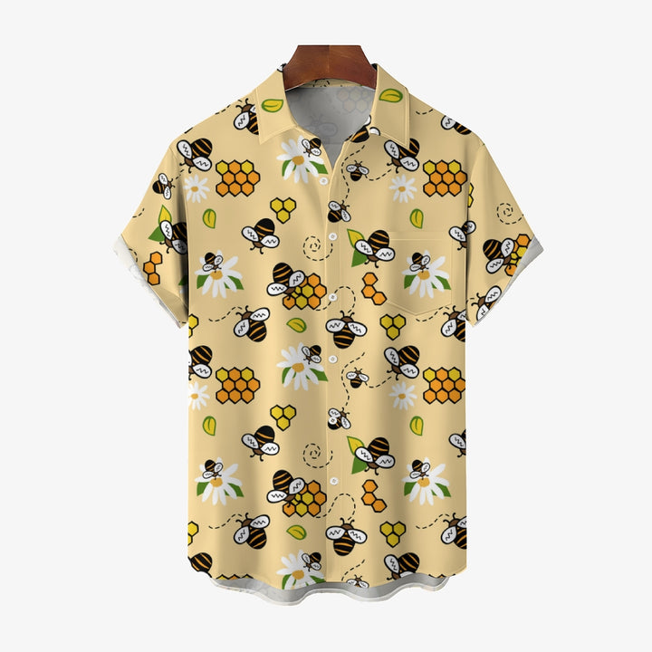 Men's Bee Honeycomb Print Short Sleeve Shirt 2408008990