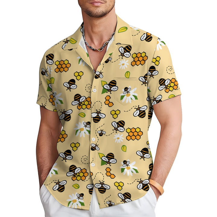 Men's Bee Honeycomb Print Short Sleeve Shirt 2408008990