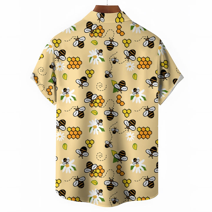 Men's Bee Honeycomb Print Short Sleeve Shirt 2408008990