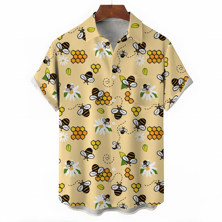 Men's Bee Honeycomb Print Short Sleeve Shirt 2408008990