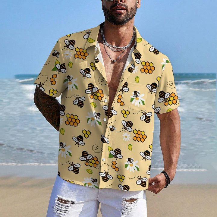 Men's Bee Honeycomb Print Short Sleeve Shirt 2408008990