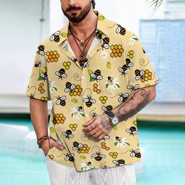 Men's Bee Honeycomb Print Short Sleeve Shirt 2408008990