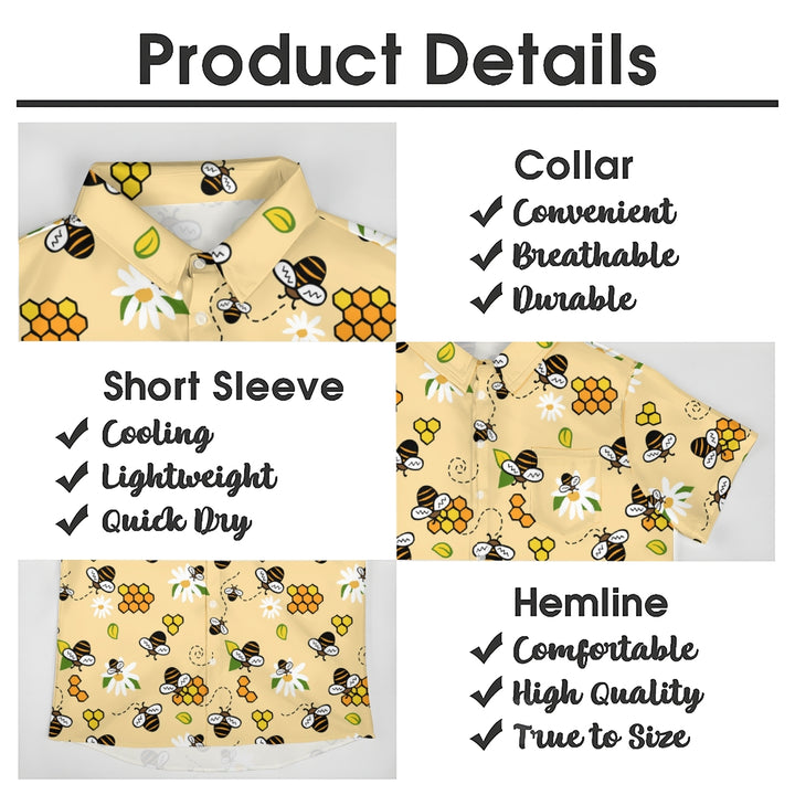 Men's Bee Honeycomb Print Short Sleeve Shirt 2408008990