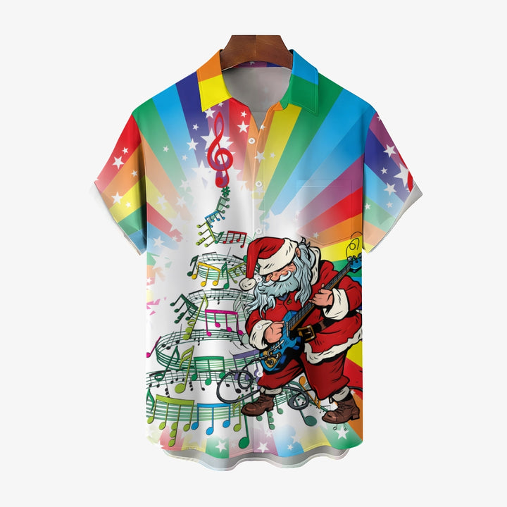 Santa Claus Christmas Tree Print Short-Sleeved Shirt 2408009340