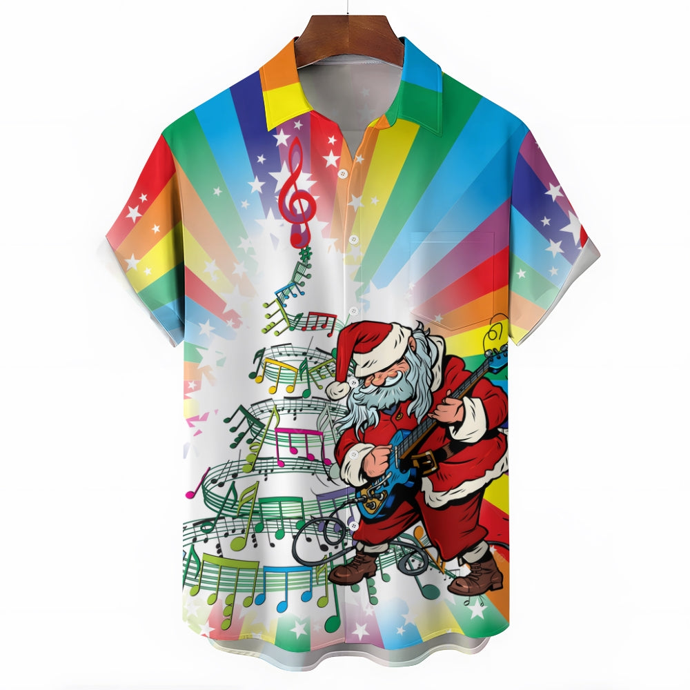 Santa Claus Christmas Tree Print Short-Sleeved Shirt 2408009340