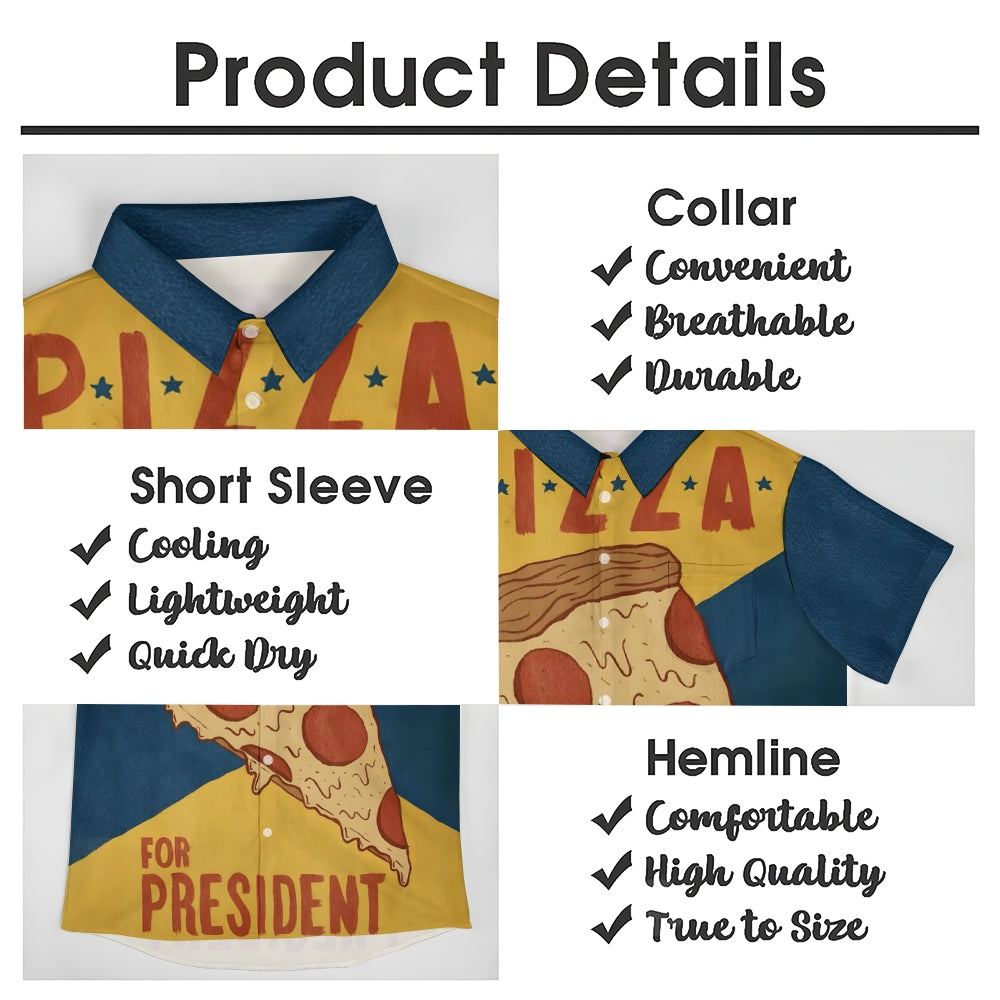 Men's Retro Pizza Poster Printed Short Sleeve Shirt 2408009345