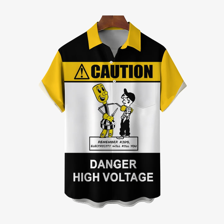 Retro Poster Danger Warning Printing Short Sleeve Shirt 2408009357