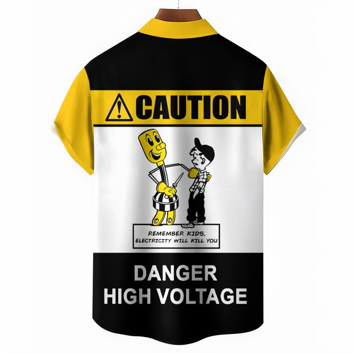 Retro Poster Danger Warning Printing Short Sleeve Shirt 2408009357