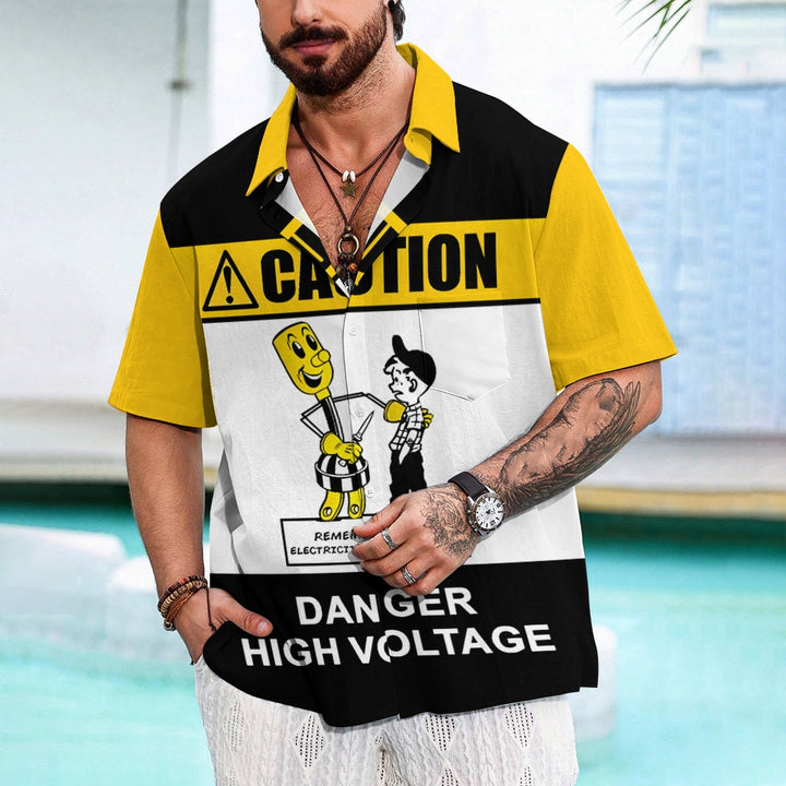 Retro Poster Danger Warning Printing Short Sleeve Shirt 2408009357