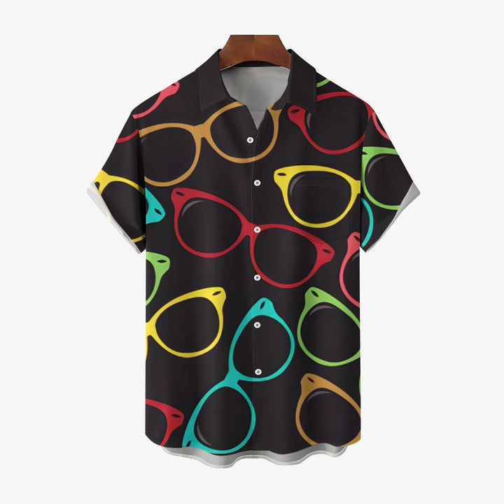 Men's 3D Colorful Glasses Pattern Print Button Up Lapel Shirt 2408009423