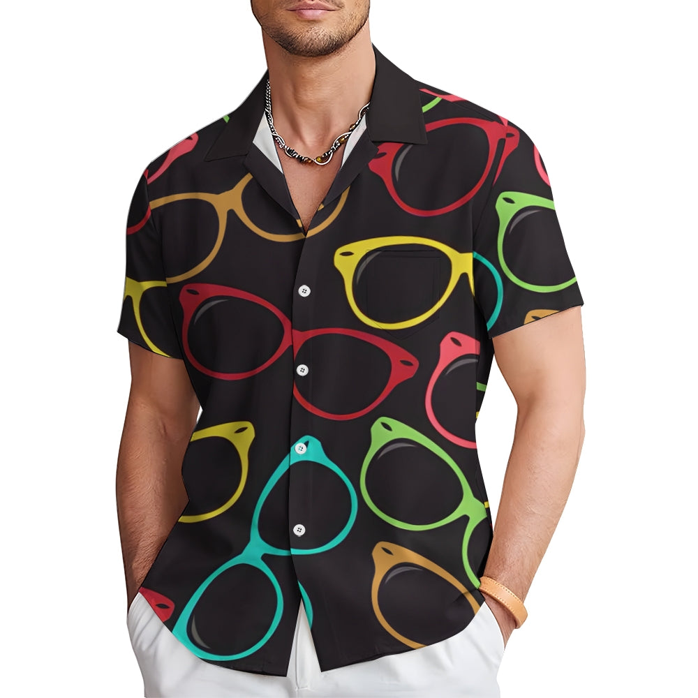 Men's 3D Colorful Glasses Pattern Print Button Up Lapel Shirt 2408009423