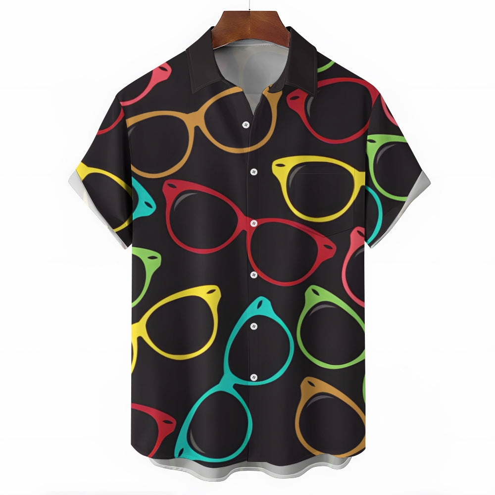 Men's 3D Colorful Glasses Pattern Print Button Up Lapel Shirt 2408009423