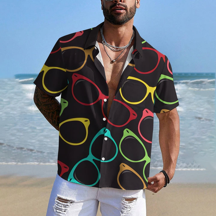 Men's 3D Colorful Glasses Pattern Print Button Up Lapel Shirt 2408009423