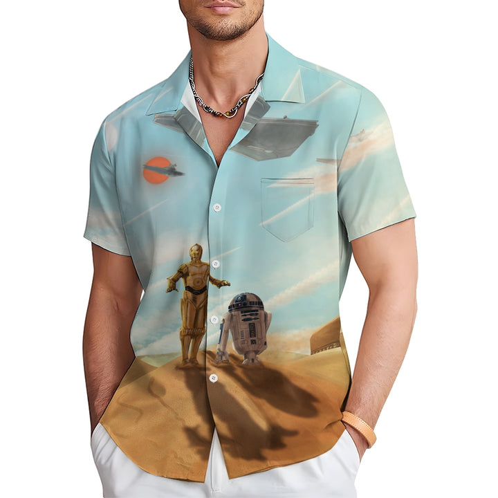 Men's Space War Robot Casual Short Sleeve Shirt 2402000065