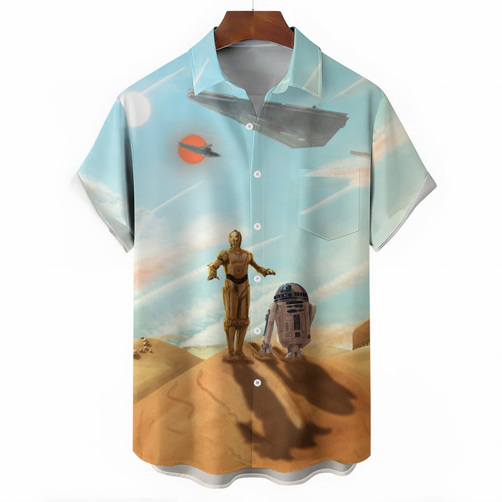 Men's Space War Robot Casual Short Sleeve Shirt 2402000065