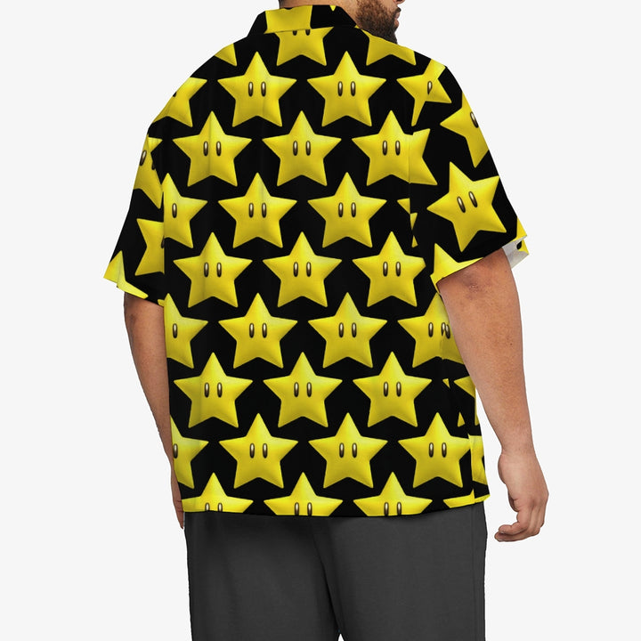 Cartoon Yellow Stars On Black Printing Short Sleeve Shirt 2408009445