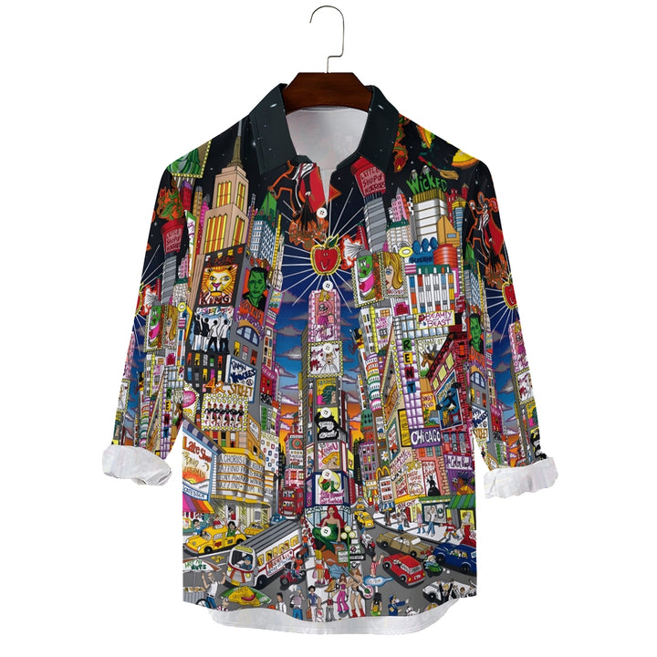 Men's Casual New York Avenue Art Printed Long Sleeve Shirt 2311000657