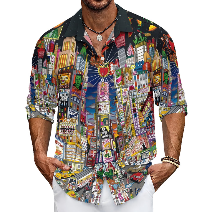 Men's Casual New York Avenue Art Printed Long Sleeve Shirt 2311000657