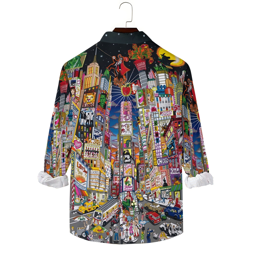 Men's Casual New York Avenue Art Printed Long Sleeve Shirt 2311000657