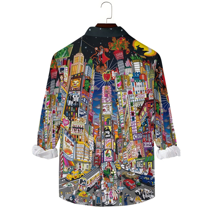 Men's Casual New York Avenue Art Printed Long Sleeve Shirt 2311000657