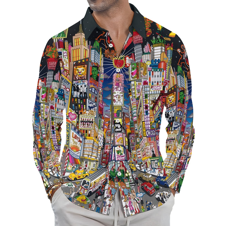 Men's Casual New York Avenue Art Printed Long Sleeve Shirt 2311000657