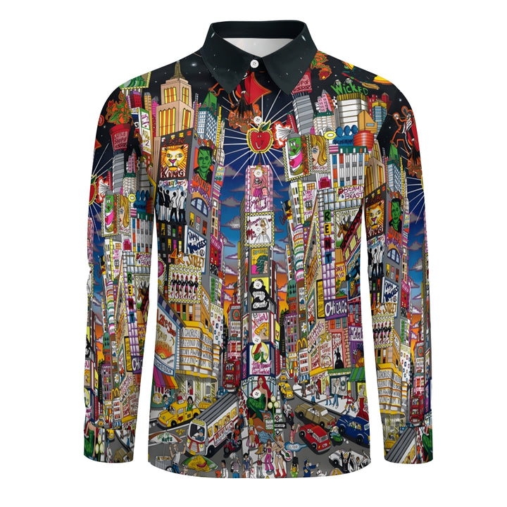 Men's Casual New York Avenue Art Printed Long Sleeve Shirt 2311000657