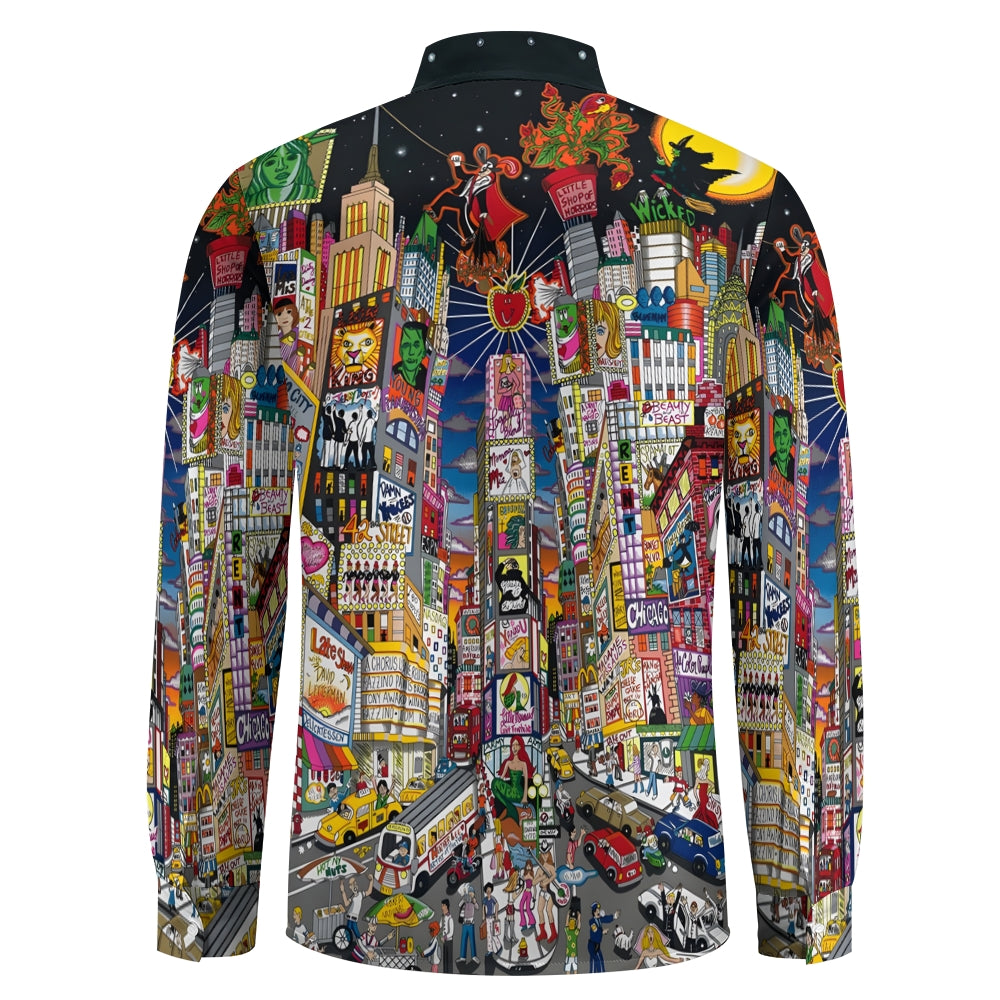 Men's Casual New York Avenue Art Printed Long Sleeve Shirt 2311000657