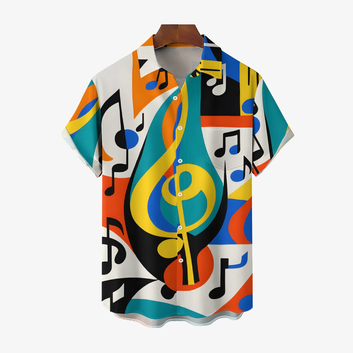 Men's Music Notes Print Party Short Sleeve Shirt 2408010001