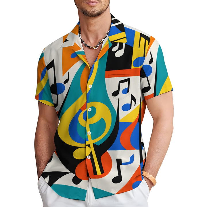 Men's Music Notes Print Party Short Sleeve Shirt 2408010001