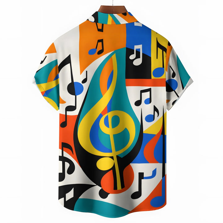 Men's Music Notes Print Party Short Sleeve Shirt 2408010001