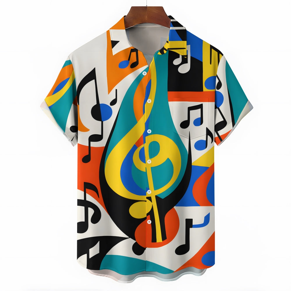 Men's Music Notes Print Party Short Sleeve Shirt 2408010001