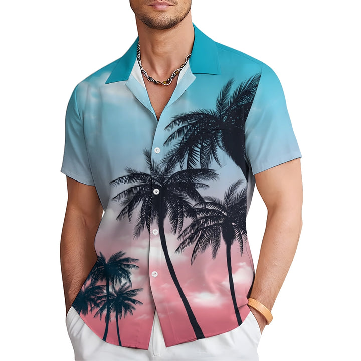 Coconut Tree Hawaiian Casual Large Size Short Sleeve Shirt 2408010045