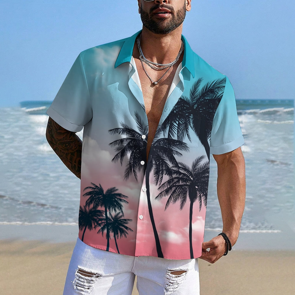 Coconut Tree Hawaiian Casual Large Size Short Sleeve Shirt 2408010045