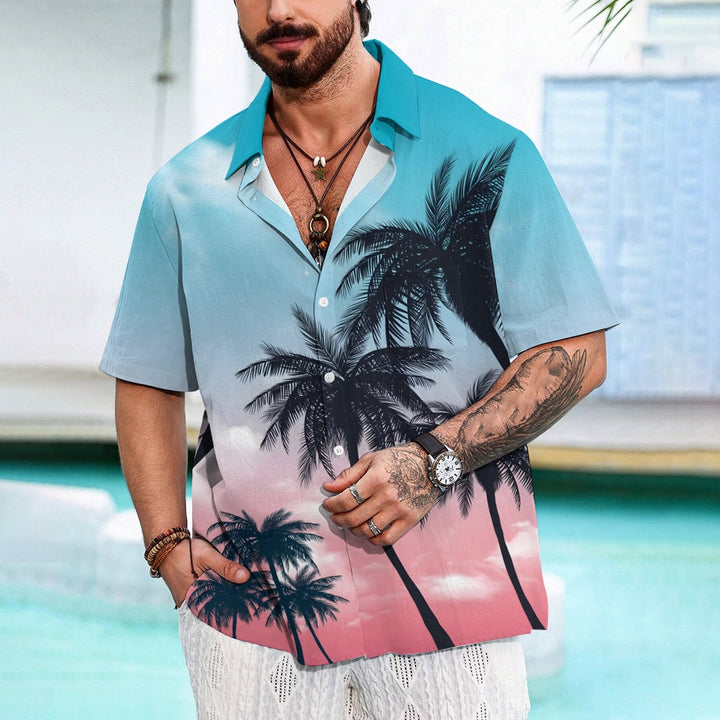 Coconut Tree Hawaiian Casual Large Size Short Sleeve Shirt 2408010045