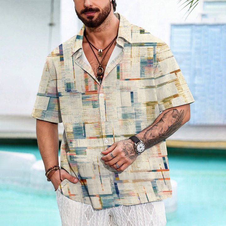 Men's Texture Print Casual Short Sleeve Shirt 2402000188