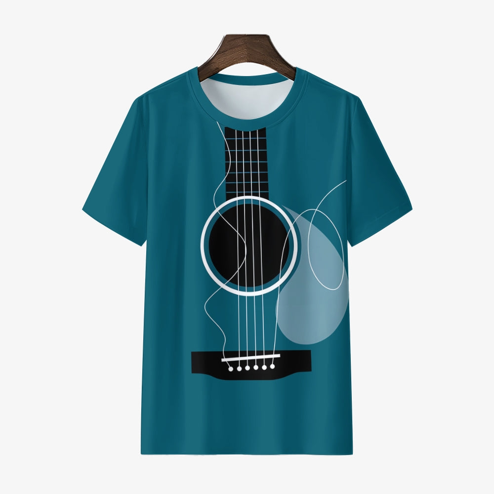 Men's Crew Neck Damaged Guitar Art Print Casual T-Shirt 2312000384