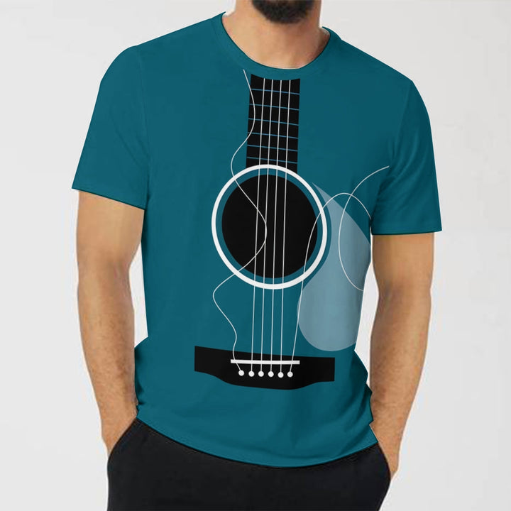 Men's Crew Neck Damaged Guitar Art Print Casual T-Shirt 2312000384