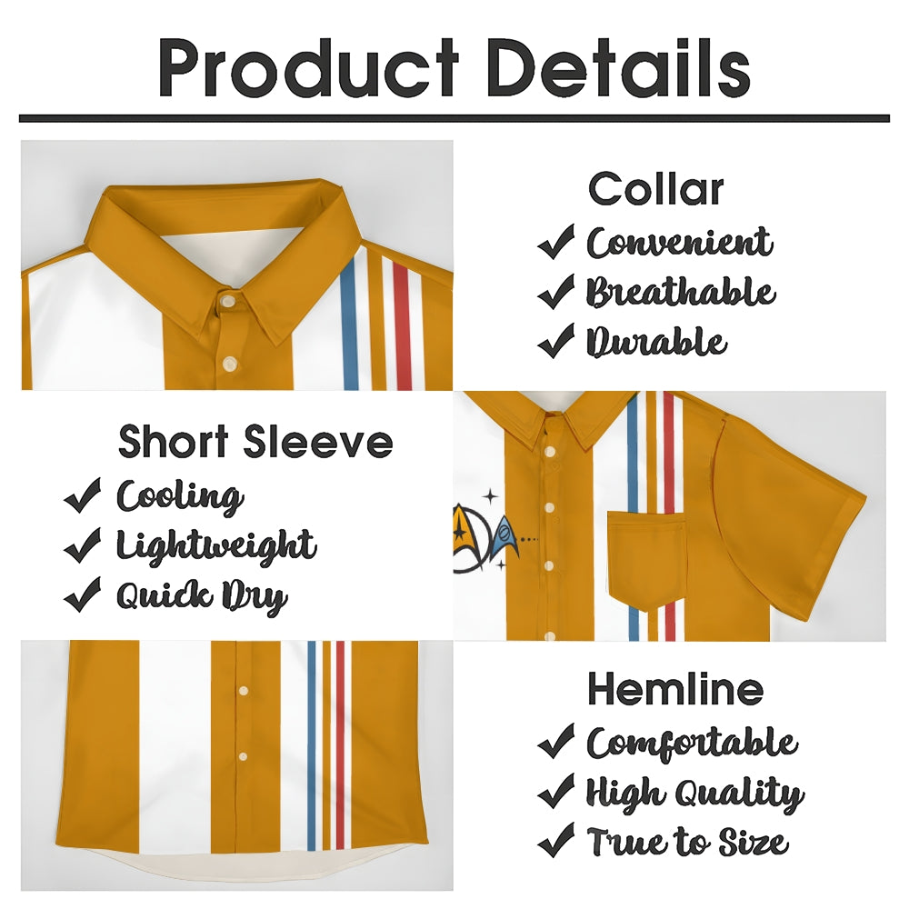 Retro Orange And White Striped Space Star Logo Print Short Sleeve Shirt 2408010769