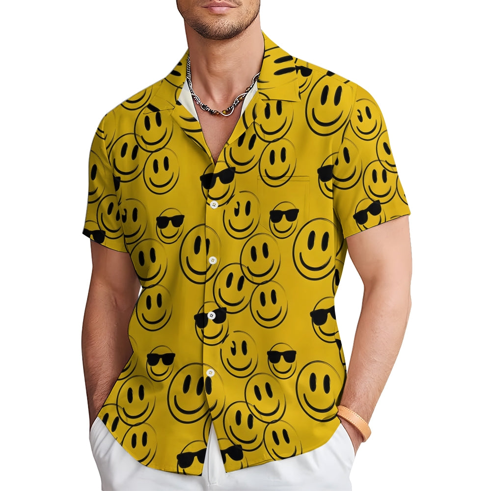 Men's Smile Emoticon Casual Short Sleeve Shirt 2402000081