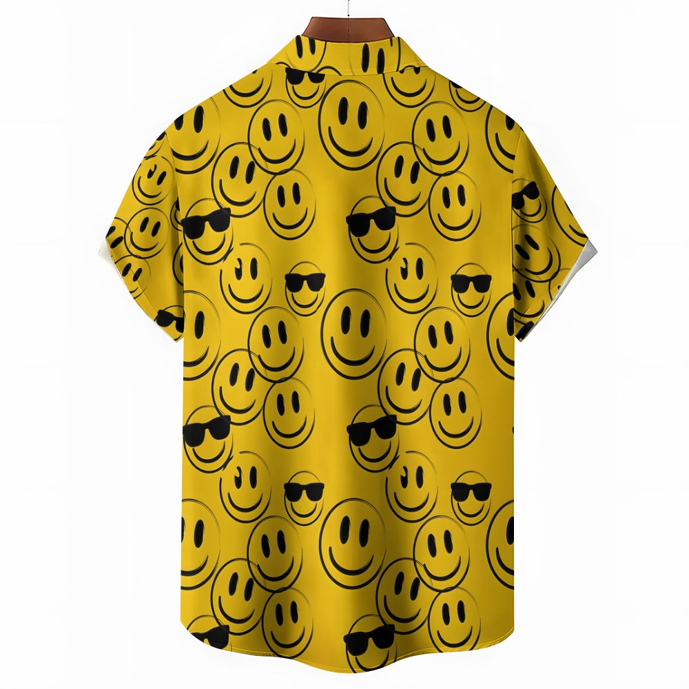 Men's Smile Emoticon Casual Short Sleeve Shirt 2402000081