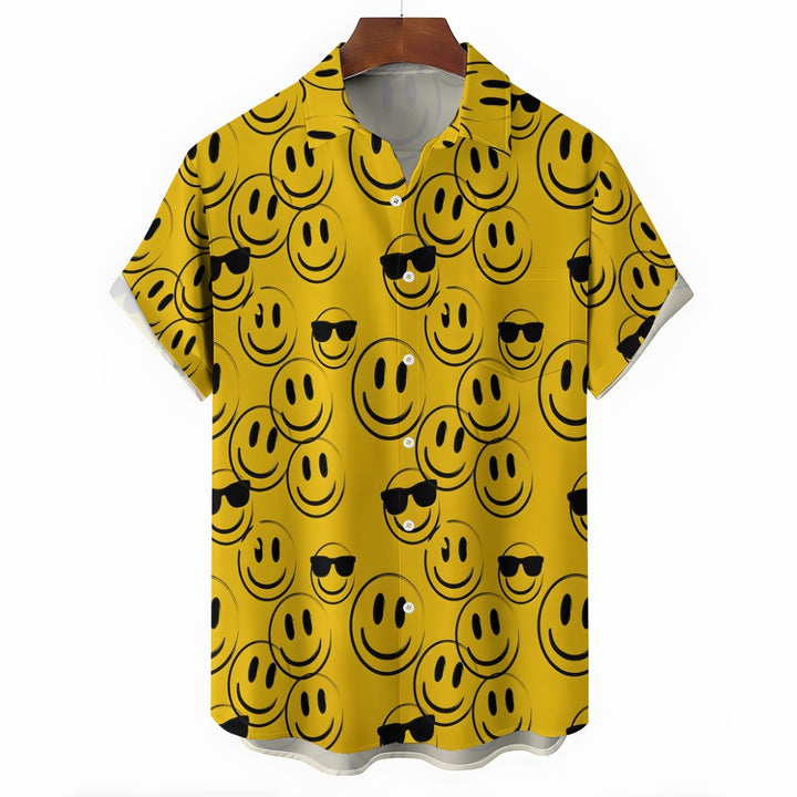 Men's Smile Emoticon Casual Short Sleeve Shirt 2402000081